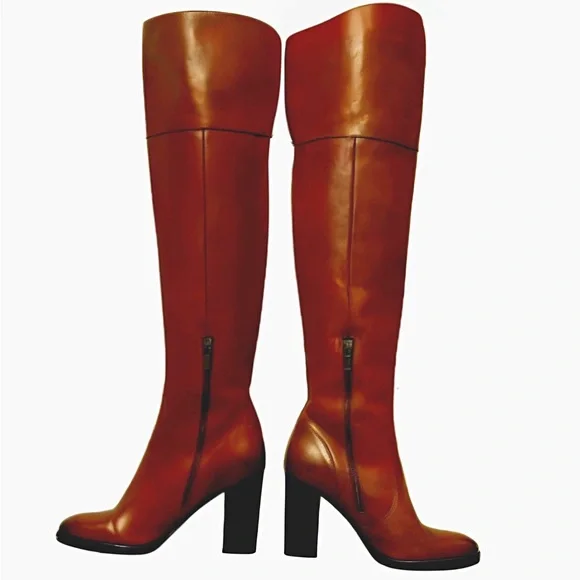 FRYE Corinne Over The Knee Leather Heeled Boots Size 8 Cognac Brown - Picture 12 of 13